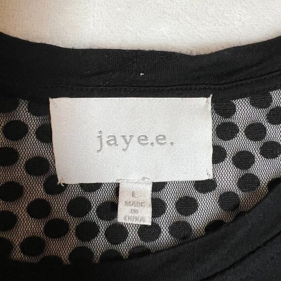 Jaye.e Crewneck Mixed Media High Low Top Size L Minimalist Casual Polka Dot - Picture 4 of 8